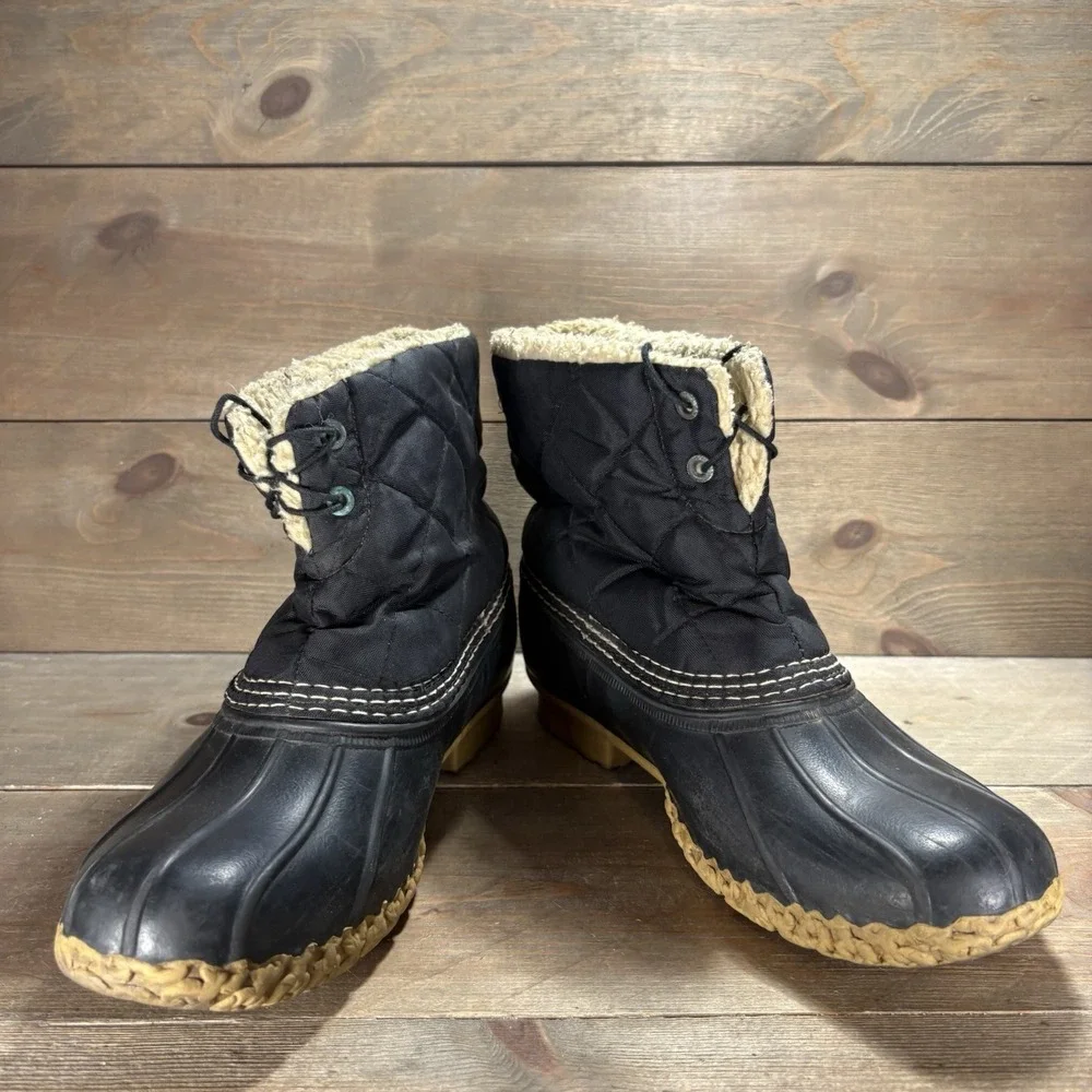 ll bean duck boots womens size 9 shoes black quilted sherpa winter hunting